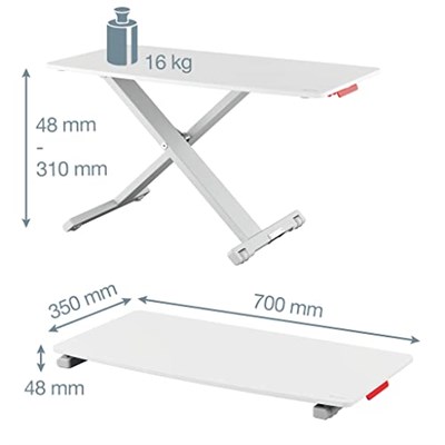 Leitz Masa Sehpası, Kompakt, Dizüstü Bilgisayarlar için Yüksekliği Ayarlanabilir Sehpa, İnce ve Yerden Tasarruflu, 700 x 350 mm, Ergo Cozy Serisi, Beyaz ve  - Seçenekler: 700 x 350 mm, 800 mm x 420 mm