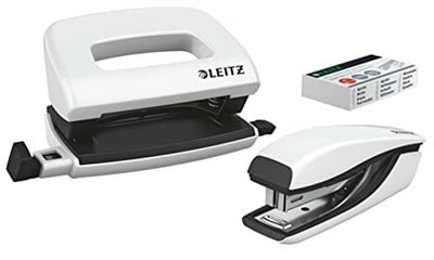 Leitz Nexxt mini delgeç ve zımba seti, 10 sayfaya kadar, P2 No. 10 zımba teli, inci beyazı, WOW, 55612001