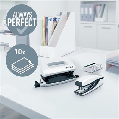 Leitz Nexxt mini delgeç ve zımba seti, 10 sayfaya kadar, P2 No. 10 zımba teli, inci beyazı, WOW, 55612001