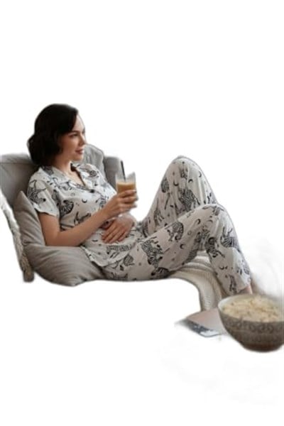 Lela Desenli Kısa Kollu Beli Lastikli Gömlek Yaka Dokuma Regular Fit Pijama Takımı (PEMBE, XL)