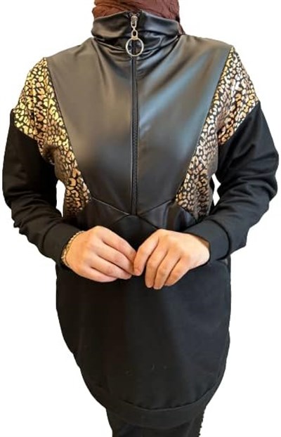 leopar detay deri takım