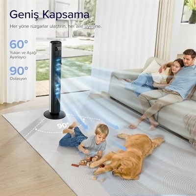 Levoit Kule Vantilatör İçin Yatak Odası, 7,5 m/s, 23 W, 25 dB Sessiz Sütun, Uzaktan Kumandalı, 12 Hız Kademesi, 4 Mod, Beyaz