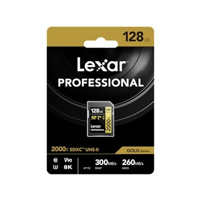 Lexar 128GB Professional 2000x SDHC UHS-II cards, up to 300MB/s read 260MB/s write C10 V90 U3