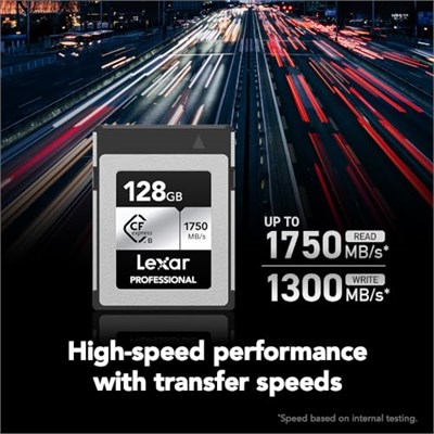 Lexar 128GB Profesyonel CFexpress Tip B Gümüş Serisi Hafıza Kartı, Fotoğrafçılar, Videografçılar, 1750/1300 MB/snye kadar, 8K Video (LCXEXSL128G-RNENG)