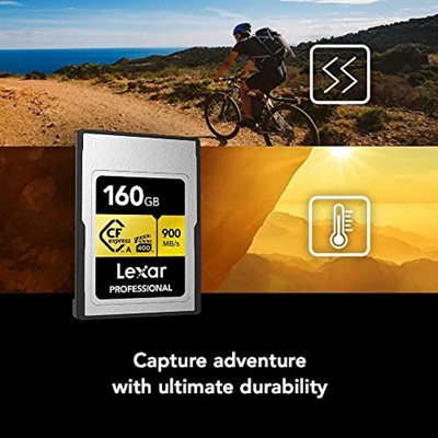 Lexar 160GB Profesyonel CFexpress Tip A Altın Serisi Hafıza Kartı, 900MB/sye Kadar Okuma, Sinema Kalitesi 8K Video, Dereceli VPG 400 (LCAGOLD160G-RNENG)