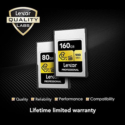 Lexar 160GB Profesyonel CFexpress Tip A Altın Serisi Hafıza Kartı, 900MB/sye Kadar Okuma, Sinema Kalitesi 8K Video, Dereceli VPG 400 (LCAGOLD160G-RNENG)