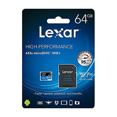 Lexar 64GB 633x MicroSDXC UHS-I U3 100/45 MB/sn Yüksek Performanslı MicroSD Hafıza Kartı