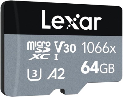 Lexar 64GB High-Performance 1066x microSDXC UHS-I, up to 160MB/s read 70MB/s write C10 A2 V30 U3