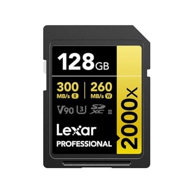 Lexar Professional 2000x SD Kart 128 GB, SDXC UHS-II Hafıza Kartı, 300 MB/snye Kadar Okuma, 260 MB/sn Yazma, Sınıf 10, U3, V90 SDXC Kart DSLR için, Full-HD Sinema Kalitesinde 8K Video Kameralar