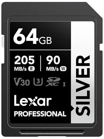 Lexar Profesyonel SILVER SD Kart 64 GB, 205 MB/sye Kadar Okuma, 90 MB/s Yazma, SDXC UHS-I Hafıza Kartı, Sınıf 10, U3, V30, Profesyonel Fotoğrafçılar, Videografçılar, Meraklılar için SD Kart
