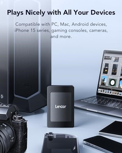 Lexar SL500M Manyetik Setli 1 TB Harici Taşınabilir SSD, Taşınabilir SSD USB3.2 Gen2, 2000 MB/sye Kadar Okumada Kompakt Harici Katı Hal Sürücüsü iPhone 16 Serisi/Mac/PS5/Laptop/PC ile