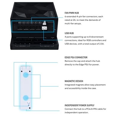 Lian Li Evrensel USB ve PWM Fan Hub, 4 USB Başlıklı Fan Kontrol Cihazı - 6 Fan Bağlantı Noktası - Manyetik Montaj - 5V/4PIN - PSU/Anakart Evrensel Kılıf Uyumluluğu - Beyaz (EG-HUB01B)