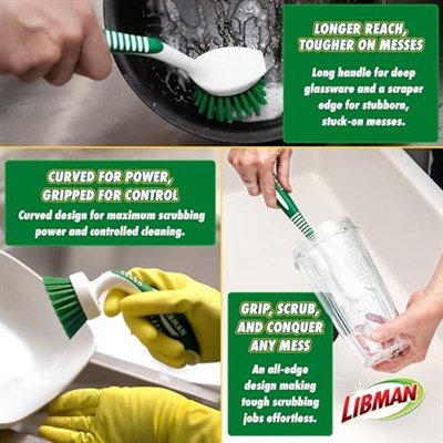 Libman Mutfak fırçalama fırçası seti, ev kullanımı için temizleme fırçaları, bulaşık fırçası, mutfak fırçaları, bulaşık fırçası, fırçalama fırçası, uzun saplı fırçalama fırçası, 3 farklı fırça dahil