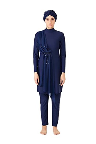 Life For Moda Adasea Kadın Likralı Tam Kapalı Tesettür Mayo Tül İnci Detaylı 4248