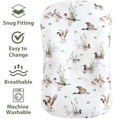 LifeTree Muslin Bebek Şezlong Kılıfı Nötr, Yenidoğan Slipcover Şezlong Kılıfı, Erkek Kız Bebek için, Yumuşak%70 Viskoz Bambu ve%30 Pamuk, Sadece Kılıf, Yeşilbaş Ördek Desenli