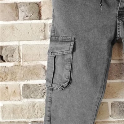 Likralı, Beli Lastikli Kot Erkek Kargo Pantolon - Erkek Kot Pantolon - Outdoor Pantolon - Gri Renk