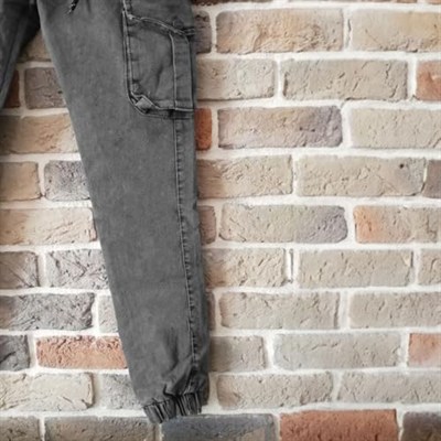 Likralı, Beli Lastikli Kot Erkek Kargo Pantolon - Erkek Kot Pantolon - Outdoor Pantolon - Gri Renk