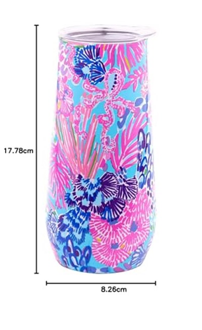 Lilly Pulitzer 10 oz Sapsız Şampanya Flüti, Kapaklı Küçük Paslanmaz Çelik Bardak, Çift Duvarlı Yalıtımlı Metal Kupa, Kumda İhtişam
