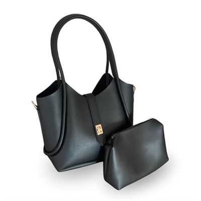 LILY Yavrulu Tote Omuz Çantası Orta Boy, Gold Tokalı Suni Deri Kadın Çantası, Modern Trend Günlük Kullanıma Uygun Tote Çanta, Makyaj Çantalı Tote Çanta, Çıkarılabilir Uzun Askılı