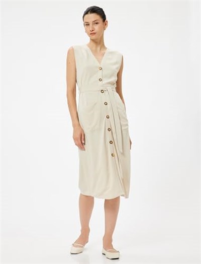 Linen Blend Sleeveless Midi Dress