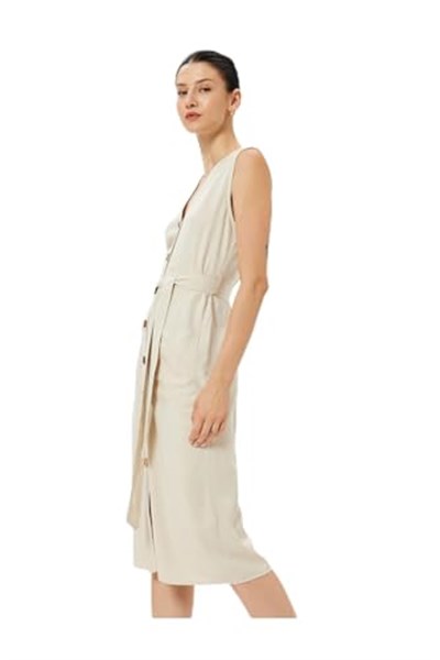 Linen Blend Sleeveless Midi Dress
