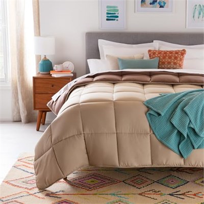 Linenspa Yorgan, Kuş Tüyü Alternatif, Kutu Dikişli, Dört Mevsim Mikrofiber, Çocuklar, Gençler veya Yetişkinler için Yatak Takımı - Kum/Mocha - King - Seçenekler: 168 x 218 cm, Twin XL, King