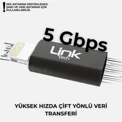 LinkTech Type-C to Lightning Dönüştürücü Adaptör, USB 3.1 Hızlı Şarj (3A) ve 5 Gbps Veri Aktarımı, iPhone ve iPad Uyumlu Kompakt Şarj Çevirici (Siyah)