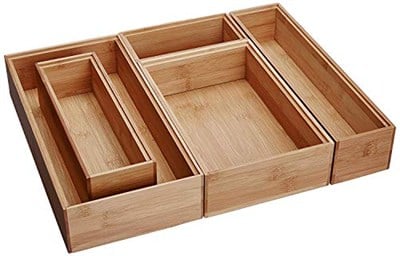 Lipper International 88005 Bambu Ahşap Çekmece Düzenleyici Kutular, Çeşitli Boyutlarda, 5 Parçalı Set
