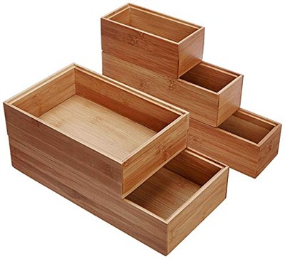 Lipper International 88005 Bambu Ahşap Çekmece Düzenleyici Kutular, Çeşitli Boyutlarda, 5 Parçalı Set