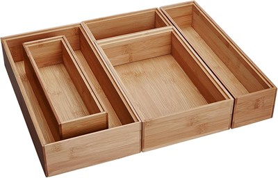 Lipper International 88005 Bambu Ahşap Çekmece Düzenleyici Kutular, Çeşitli Boyutlarda, 5 Parçalı Set