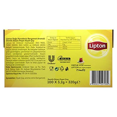 Lipton Doğu Karadeniz Demlik Süzen Poşet Bergamot Aromalı Siyah Çay 100lü Paket (2 paketi)