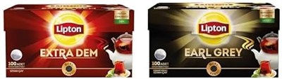 Lipton Extra Dem Demlik Süzen Poşet Siyah Çay 100lü Paket ve Lipton Earl Grey Demlik Süzen Poşet Bergamot Aramolı Siyah Çay 100lü Paket