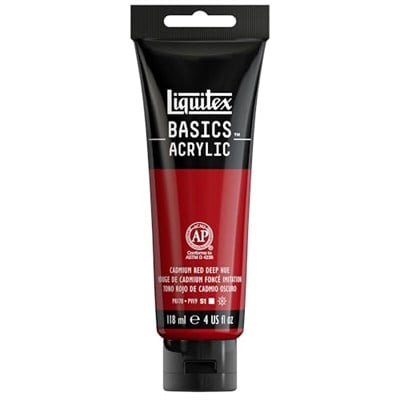 Liquitex akrilik boya, monopigmentli sanatçı pigmentleri, Koyu Kadmiyum Kırmızısı Renk Tonu, Akrilik boya - 118 ml tüp