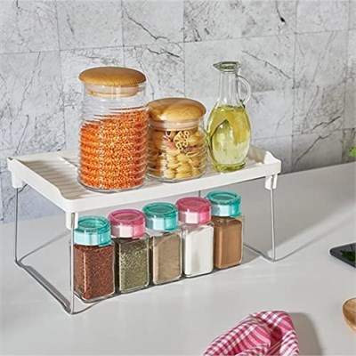 Lirazon Dolap İçi Raf Düzenleyici, Metal Ayaklı, Plastik Mutfak Rafı, Tezgah Üstü Yer Kazandıran Organizer, 14x30cm