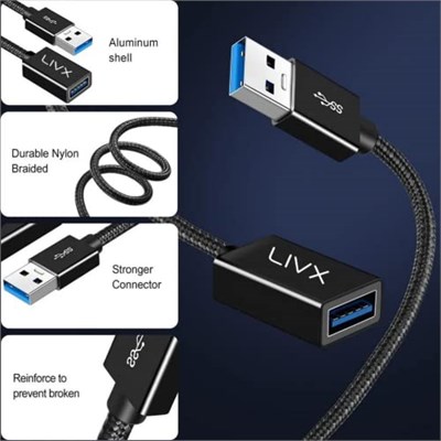 LivX Rope 5Gbps Hızlı Veri Aktarımı USB 3.0 Erkek Dişi Uzatma Kablosu Halat Örgülü (3 Metre) - Seçenekler: 3 Metre, 2 Metre, 5 Metre