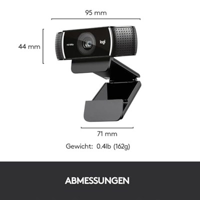 Logitech C922 PRO HD Web Kamerası, 1080p/30 FPS Çözünürlük, RightLight 2 ile Otomatik Işık Düzeltme, Çift Gürültü Önleyici Mikrofon, Premium XSplit Lisanslı, Siyah