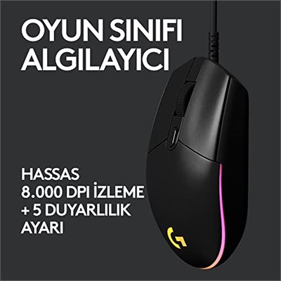 Logitech G G102 Kablolu Oyuncu Mouse, LIGHTSYNC RGB Aydınlatma, 8.000 DPI, 6 Programlanabilir Tuş, Siyah