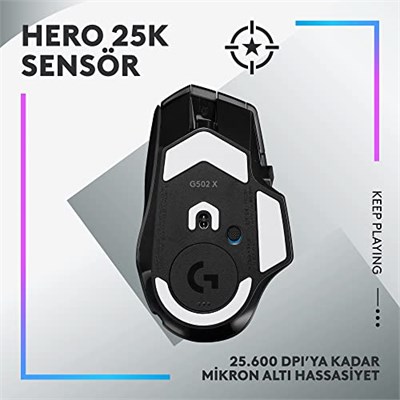 Logitech G502 X PLUS LIGHTSPEED Kablosuz Oyun Mouseu, LIGHTSYNC RGB Aydınlatma, LIGHTFORCE Hibrit Anahtarlı Optik Mouse, HERO 25K Oyun Sensörü, MacOS, Windows ve PC ile Uyumlu, Siyah