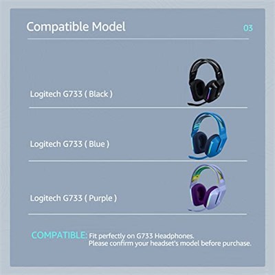 Logitech G733 Oyun Kulaklığı için Kumaş Yedek Kulak Pedleri, Logitech G335 Kablosuz Kulaklık, Yumuşak Mesh Kumaş ve İzolasyon Köpüğü ile Kulaklık Aksesuarları (Siyah)