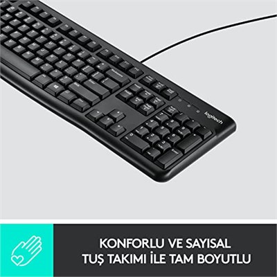 Logitech K120 USB Kablolu Klavye, Sayısal Tuş Takımına Sahip, Sıvı Dökülmelerine Dayanıklı, Türkçe Q Klavye, Siyah
