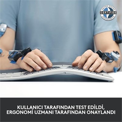 Logitech K860 ERGO Gelişmiş Ergonomik Kablosuz Klavye, Bilek Desteği, Bluetooth ve USB Bağlantılı, Sessiz, Özelleştirilebilir Tuşlu, Konforlu Bölünmüş Türkçe Q Klavye, Siyah