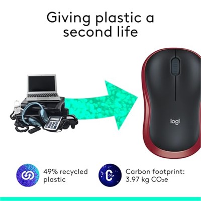 Logitech M185 kablosuz fare, 2,4 GHz USB nano alıcılı, 12 ay pil ömrü, 1000 DPI optik izleme, sol ve sağ elini kullananlar için, PC, Mac, dizüstü bilgisayar ile uyumlu, kırmızı