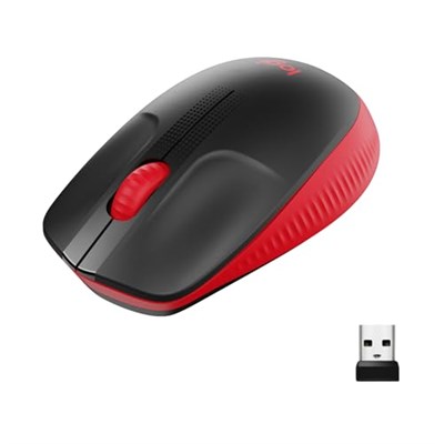 Logitech M190 kablosuz fare, iki elle kullanım için kavisli tasarım, 18 ay pil ömrü artı güç tasarrufu modu, USB alıcısı, geniş tekerlek ve tuşlar sayesinde hassas kontrol - kırmızı