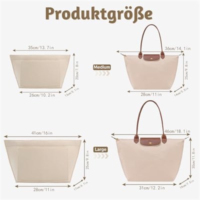 Longchamp L için çanta düzenleyici, Longchamp çanta düzenleyici, çok cepli keçe çanta düzenleyici, cüzdan düzenleyici (bej, L) - Bedenler: M, L