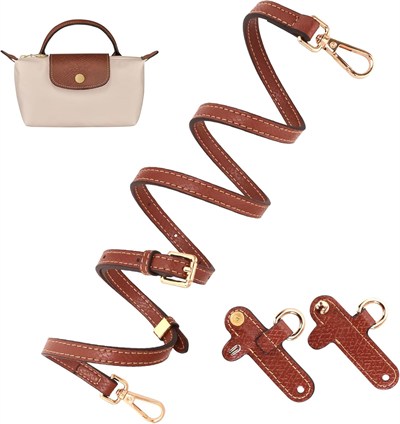 Longchamp Mini Kadın Omuz Askısı, Deri Konyak Omuz Askısı, Ayarlanabilir No-Punch Çanta Kemeri, Long Champ Strap için