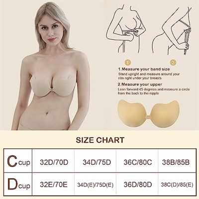 Lonimia Yapışkanlı Sütyen, Yapışkanlı Sütyen, Görünmez Kaldırma Sütyeni, Straplez Sütyen, Push Up, Nefes Alabilen Silikon Sırtsız Sütyen, Abiye, Gelinlik ve Diğer Sırtsız Moda için Cilt Dostu (Çıplak)