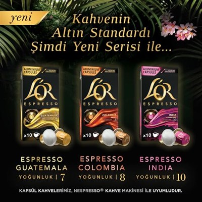 LOR - Espresso Kahve - Colombia - Origins Collection - Yoğunluk 8 - Turunçgil Notaları - 1 Paket x 10 Alüminyum Kapsül