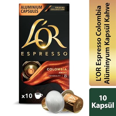 LOR - Espresso Kahve - Colombia - Origins Collection - Yoğunluk 8 - Turunçgil Notaları - 1 Paket x 10 Alüminyum Kapsül