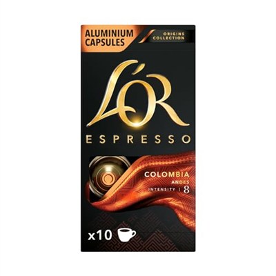 LOR - Espresso Kahve - Colombia - Origins Collection - Yoğunluk 8 - Turunçgil Notaları - 1 Paket x 10 Alüminyum Kapsül