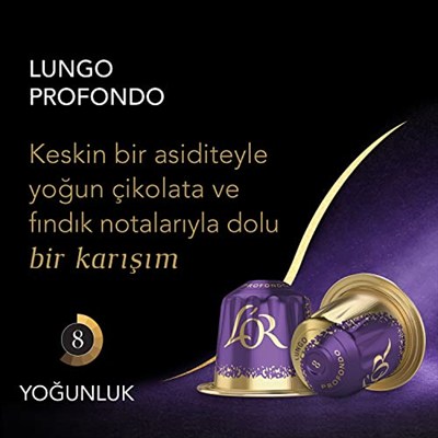 LOR Lungo Profondo, Core-Lungo Collection, Yoğunluk 8, Bitter Çikolata ve Meyvemsi Notalar Espresso Kapsülleri, 10 Adet, 1 Paket